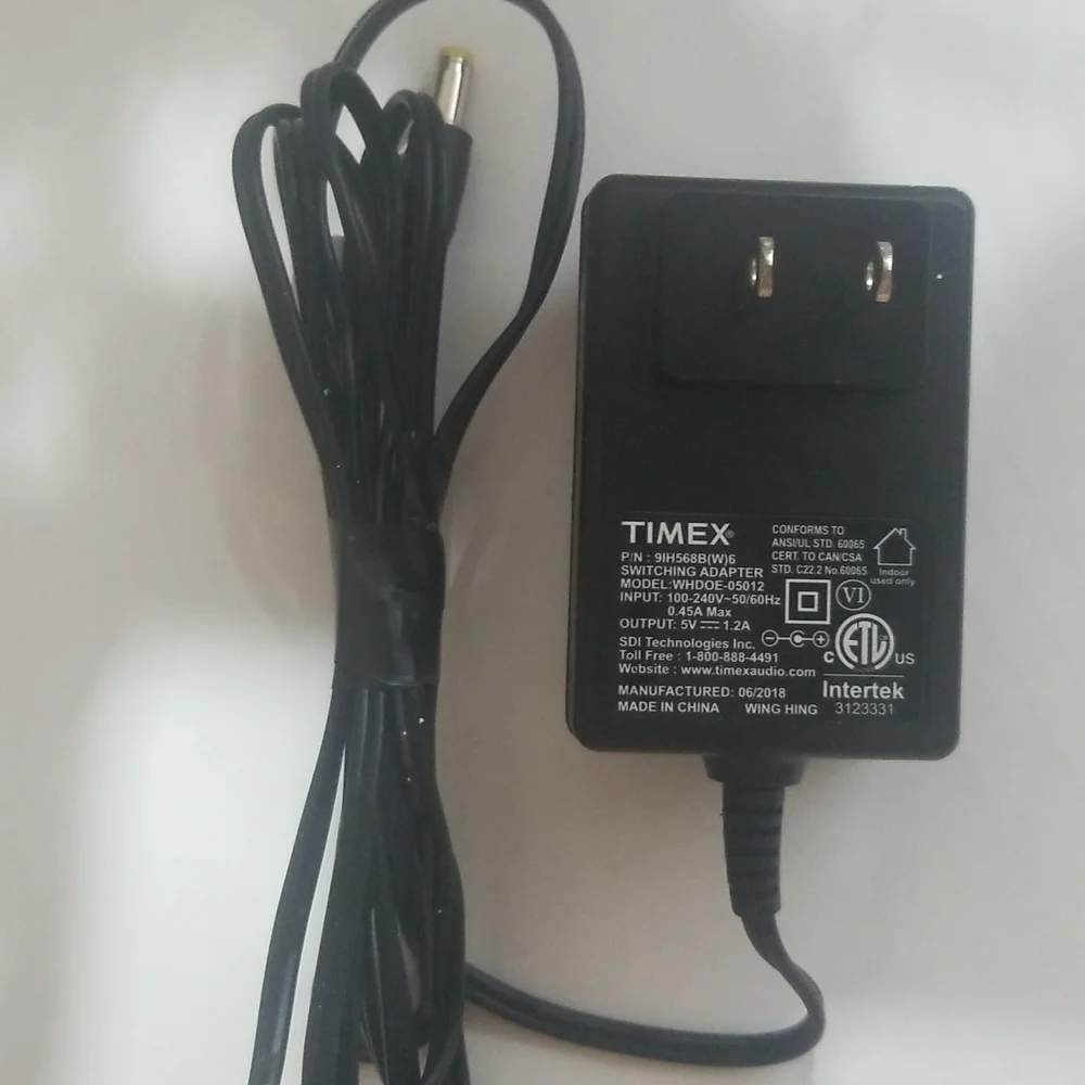 TIMEX Switching Adapter, P/N- 9IH568B(W)6. Model WHDOE-05012, 5V 1.2a